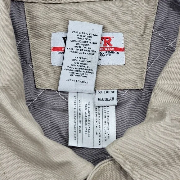 WALLS FR Flame Resistant‎ Itex Insulated Work Jacket Coat Heavy Beige Mens 5XL - Picture 9 of 16
